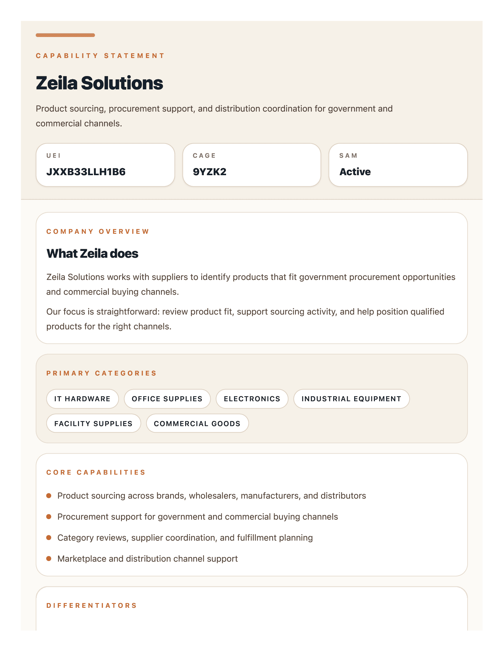 Preview of Zeila Solutions capability statement